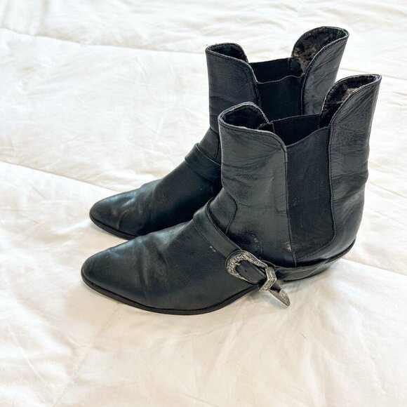 Zara Basic Black Leather Buckled Western Ankle Boots Women’s Size 9 - Picture 4 of 11
